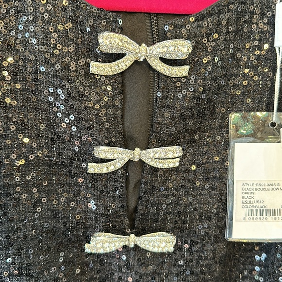 Self Portrait Sequin Black Dress with Bow Accents - Picture 5 of 7